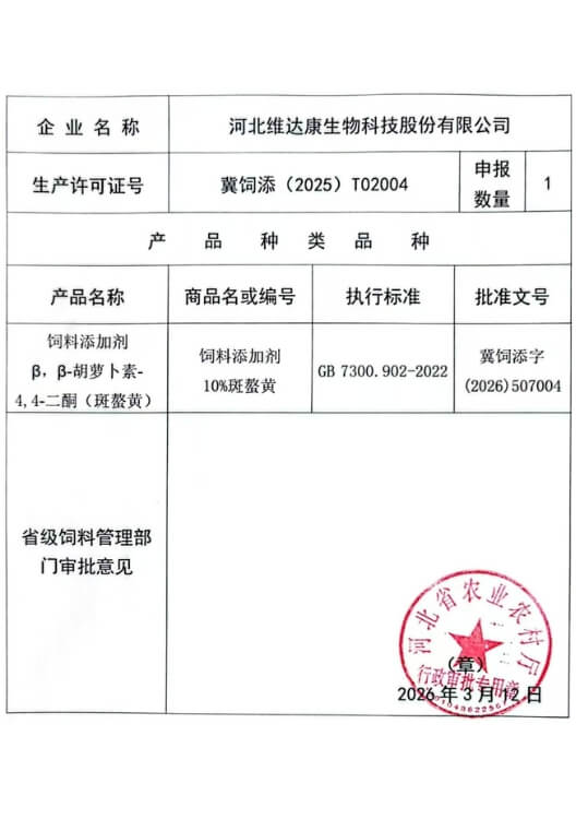 Feed Additive Approval Number